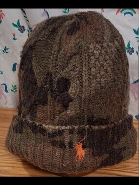 EUC Polo Ralph Lauren Camouflage Wool Blend Casual Unisex Winter Beanie Hat Cap